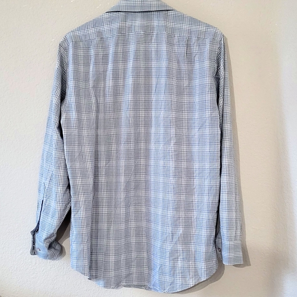 FITTED White/ Gray/ Blue Checkered Dress Shirt - Picture 3 of 5